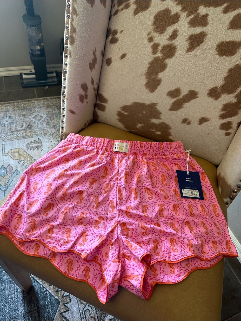 Roller Rabbit Pink and Orange Seahorse Print Shorts